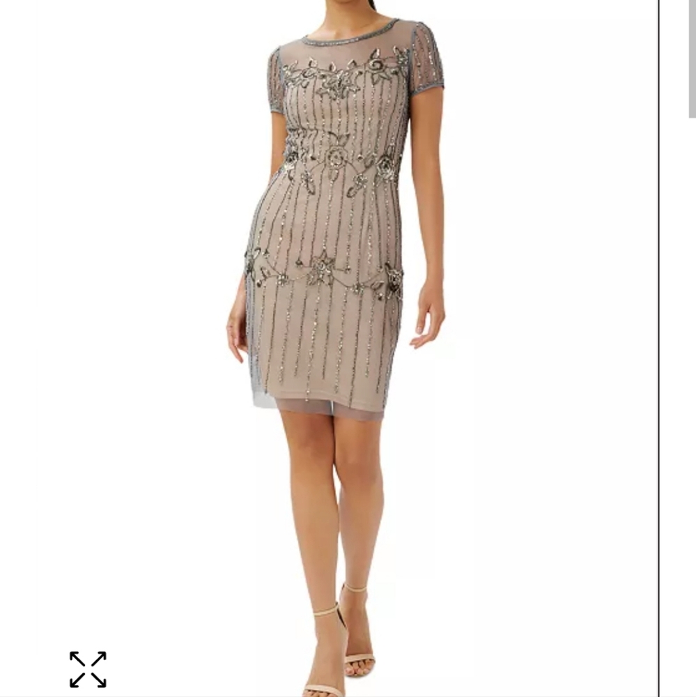 Adrianna Papell Embellished Mini Dress in Gray and Silver